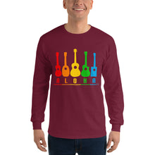 画像をギャラリービューアに読み込む, ウクレレ レインボー長袖Tシャツ(ブラック、ネイビー、マルーン、ロイヤル、ミリタリーグリーン)