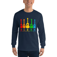 画像をギャラリービューアに読み込む, ウクレレ レインボー長袖Tシャツ(ブラック、ネイビー、マルーン、ロイヤル、ミリタリーグリーン)